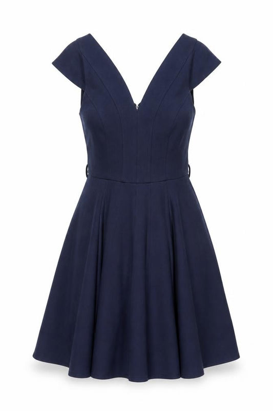 Front view of ASOS women’s blue polyester a-line, size UK 10, v-neck zip