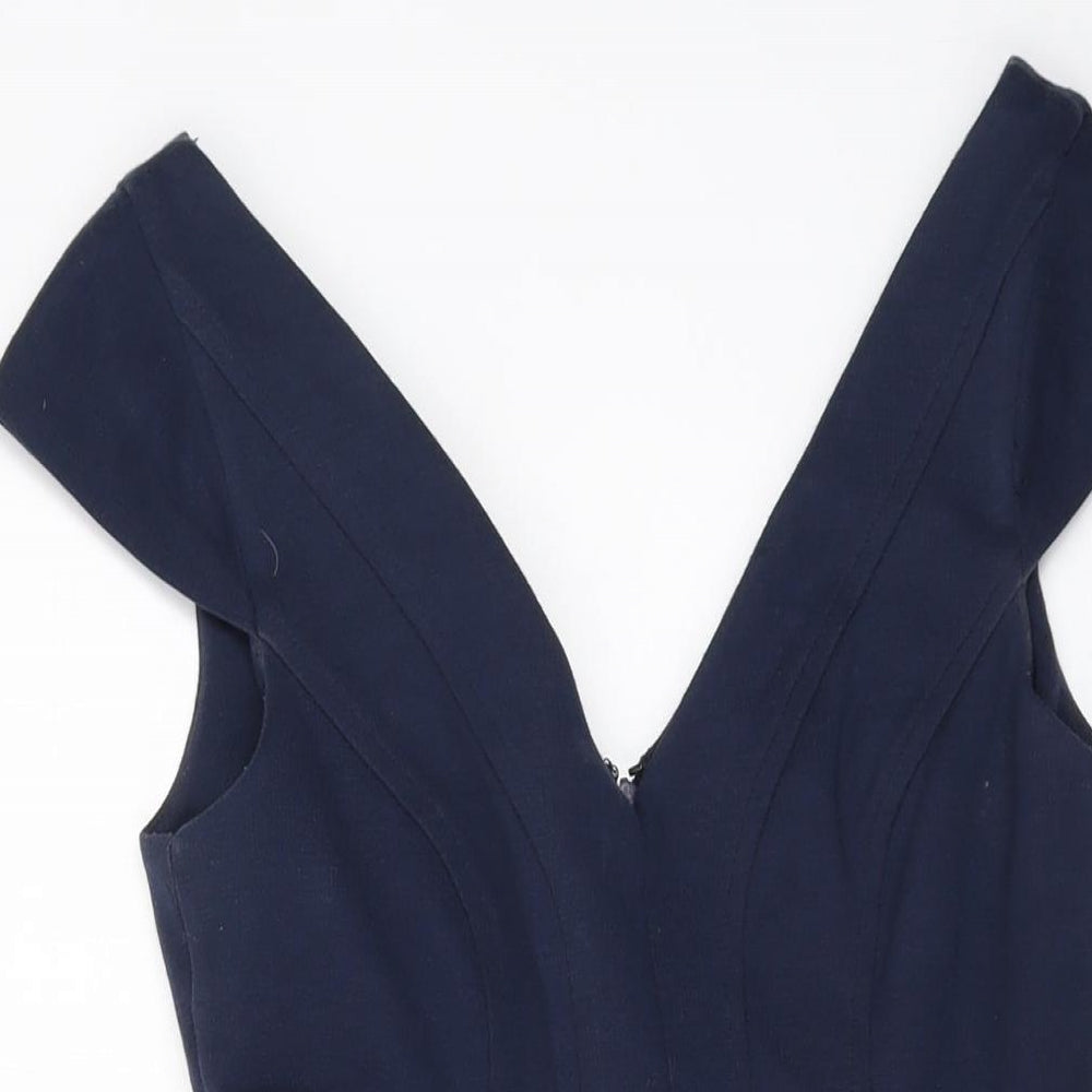 ASOS Womens Blue Polyester A-Line Size 10 V-Neck Zip
