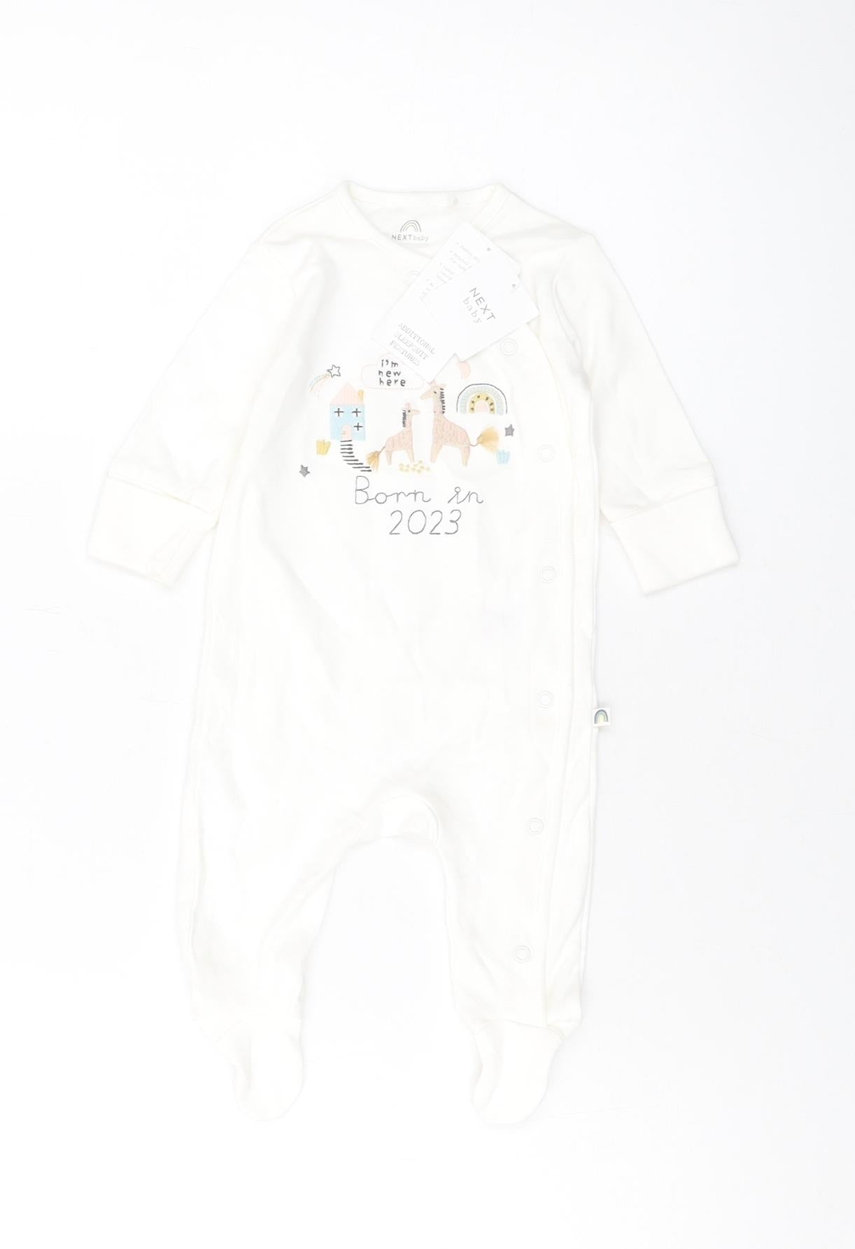 NEXT Baby Ivory Cotton Babygrow One-Piece Size 0-3 Months Snap