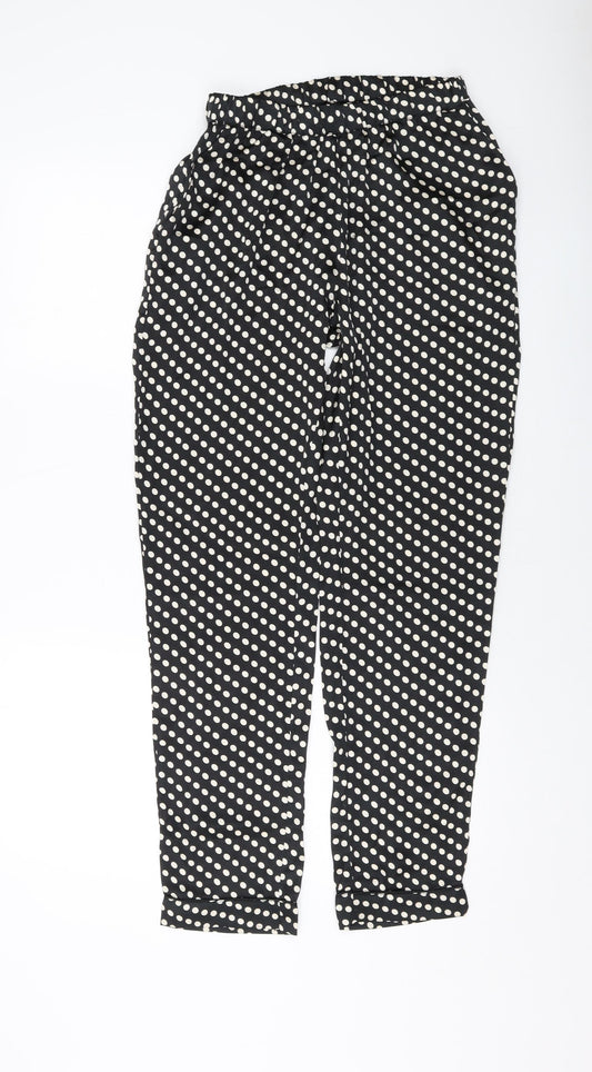 Boohoo Womens Black Polka Dot Polyester Trousers Size 6 L29 in Regular