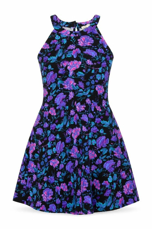 Front view of Pink Rose women’s multicoloured floral polyester a-line, size L, round neck button