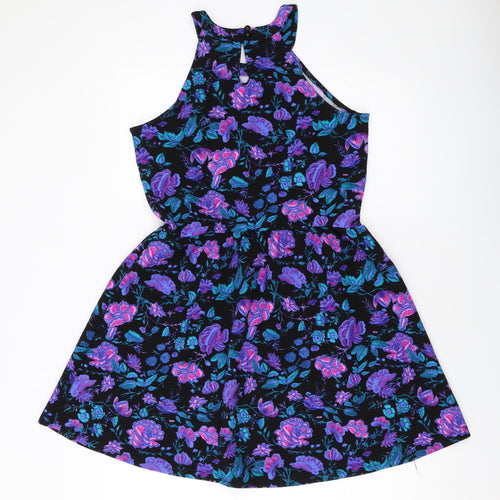 Pink Rose Womens Multicoloured Floral Polyester A-Line Size L Round Neck Button