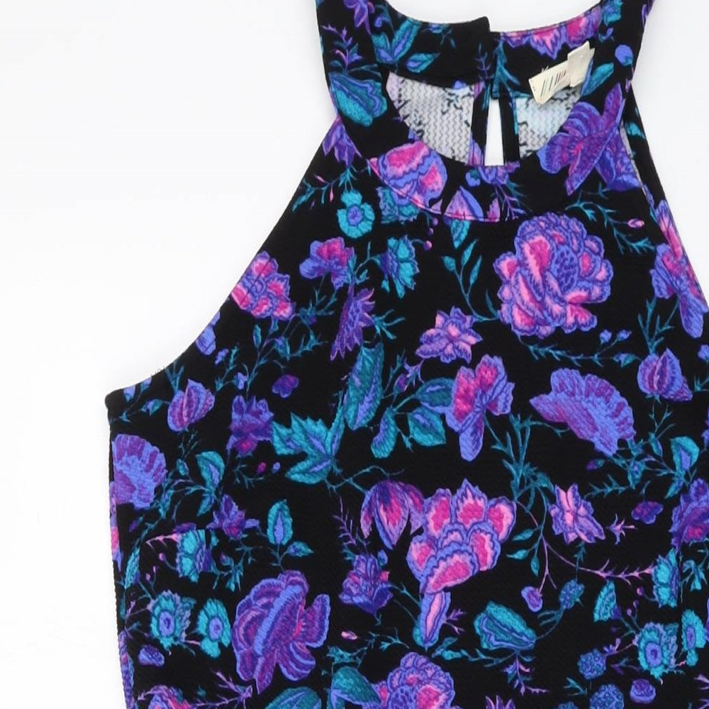 Pink Rose Womens Multicoloured Floral Polyester A-Line Size L Round Neck Button
