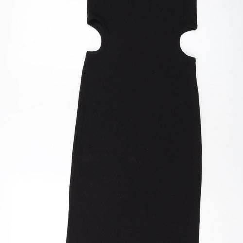 Stradivarius Womens Black Polyester Bodycon Size S Round Neck Pullover