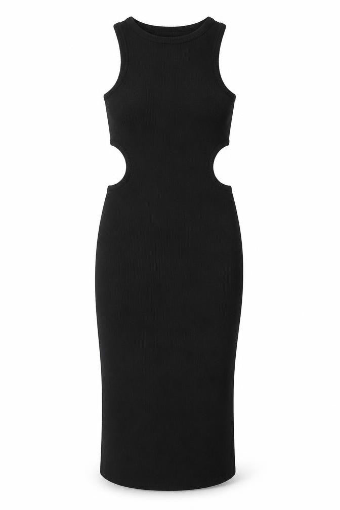 Front view of Stradivarius women’s black polyester bodycon, size S, round neck pullover