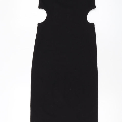 Stradivarius Womens Black Polyester Bodycon Size S Round Neck Pullover