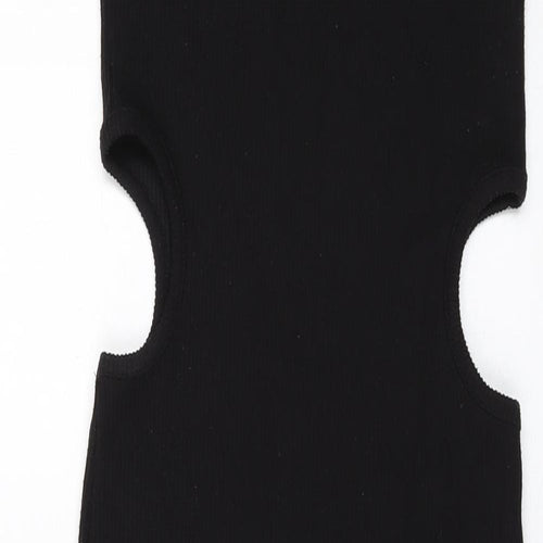 Stradivarius Womens Black Polyester Bodycon Size S Round Neck Pullover