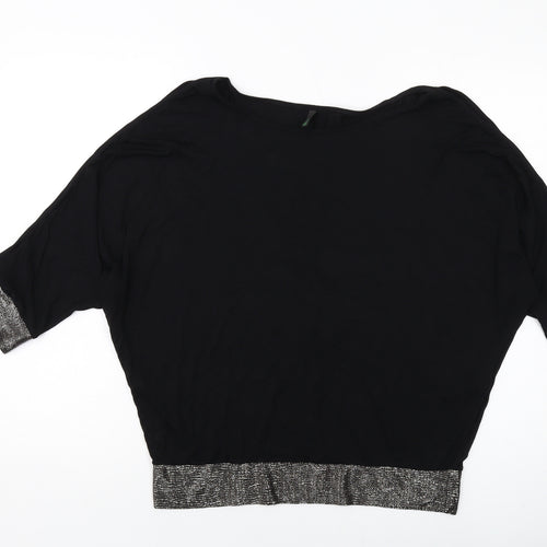 United Colors of Benetton Womens Black Viscose Basic Blouse Size M Round Neck