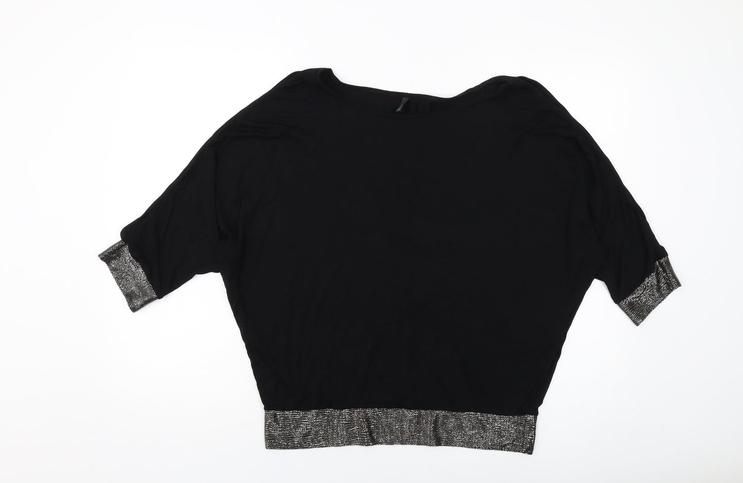 United Colors of Benetton Womens Black Viscose Basic Blouse Size M Round Neck