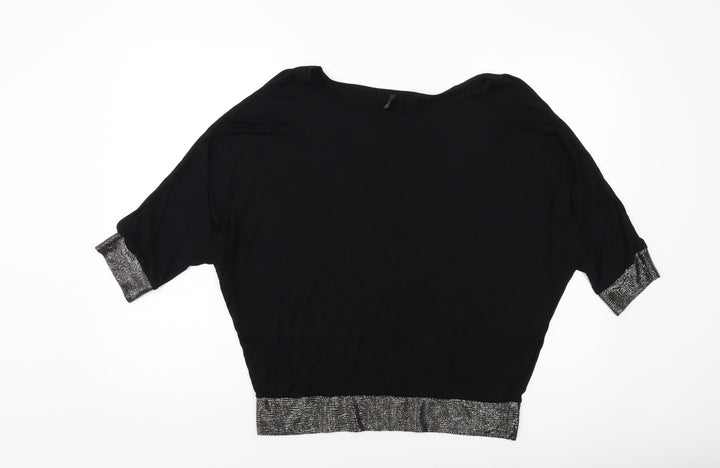 United Colors of Benetton Womens Black Viscose Basic Blouse Size M Round Neck