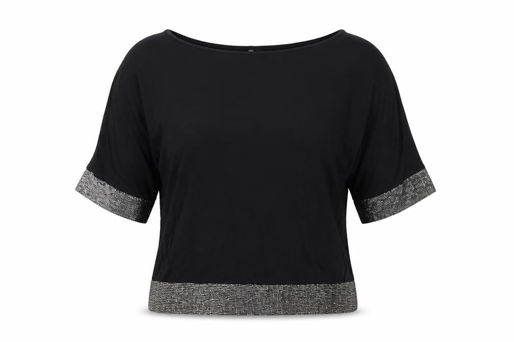 United Colors of Benetton Womens Black Viscose Basic Blouse Size M Round Neck