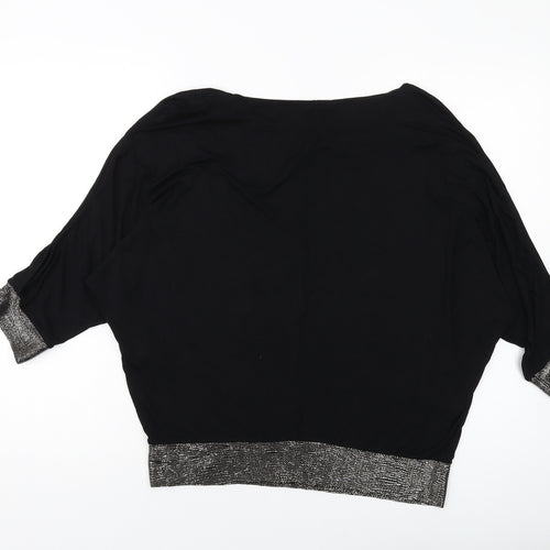 United Colors of Benetton Womens Black Viscose Basic Blouse Size M Round Neck