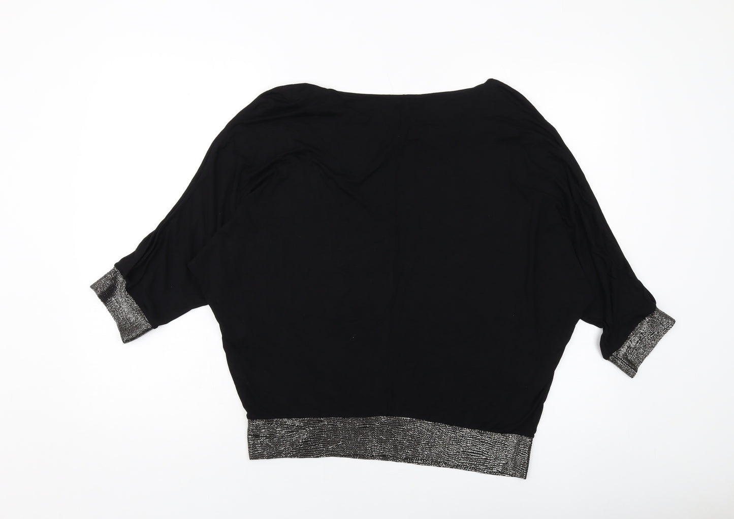 United Colors of Benetton Womens Black Viscose Basic Blouse Size M Round Neck