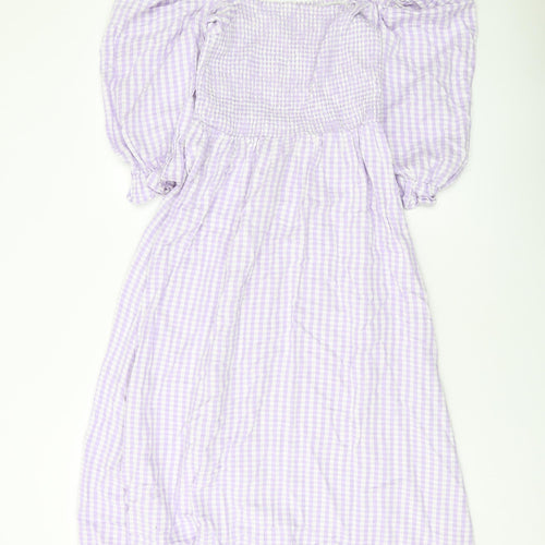 New Lookj Womens Purple Check Cotton A-Line Size 10 Square Neck Pullover