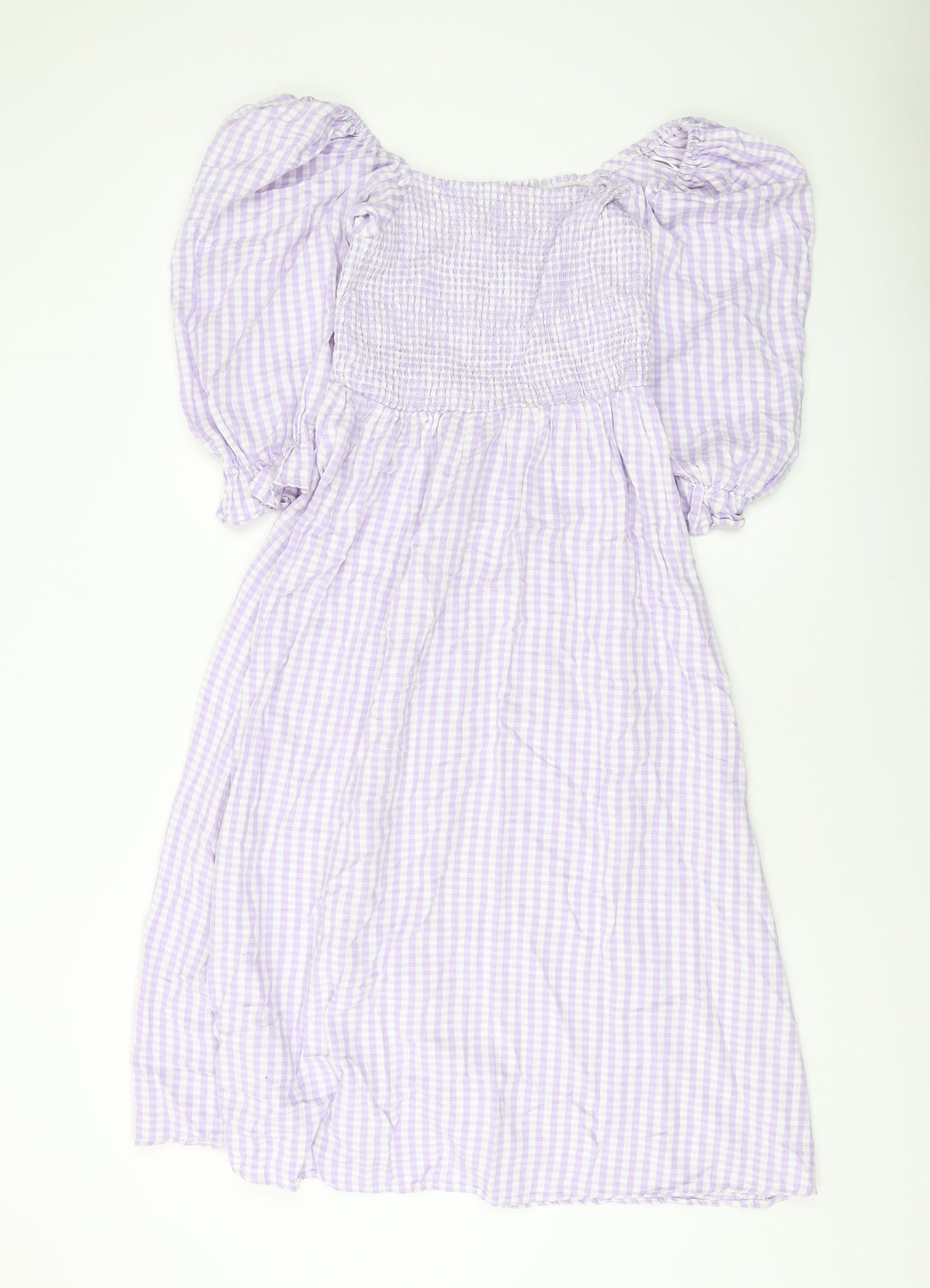 New Lookj Womens Purple Check Cotton A-Line Size 10 Square Neck Pullover