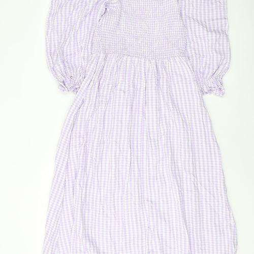 New Lookj Womens Purple Check Cotton A-Line Size 10 Square Neck Pullover