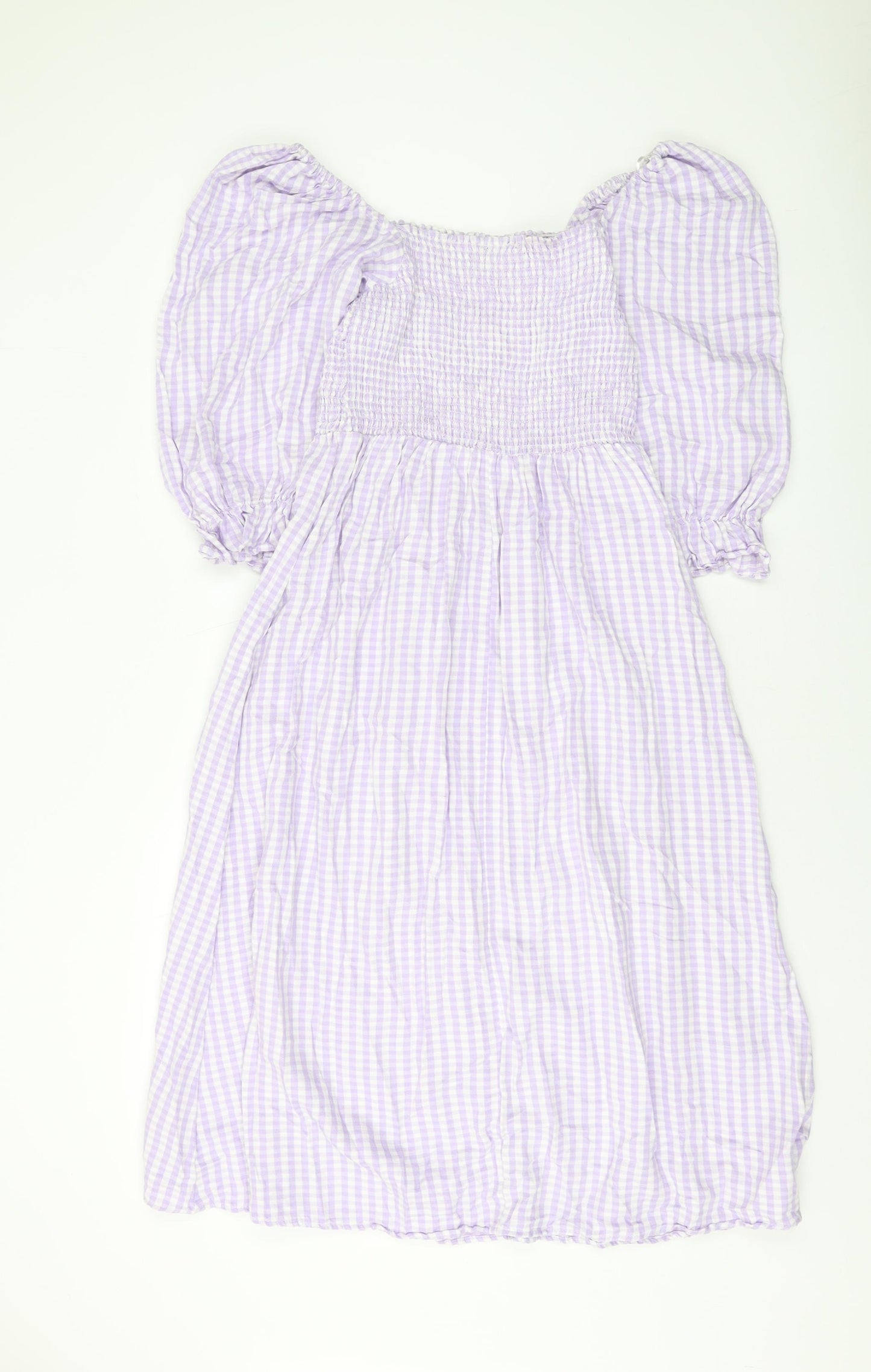 New Lookj Womens Purple Check Cotton A-Line Size 10 Square Neck Pullover