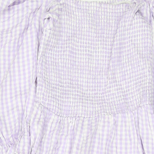 New Lookj Womens Purple Check Cotton A-Line Size 10 Square Neck Pullover