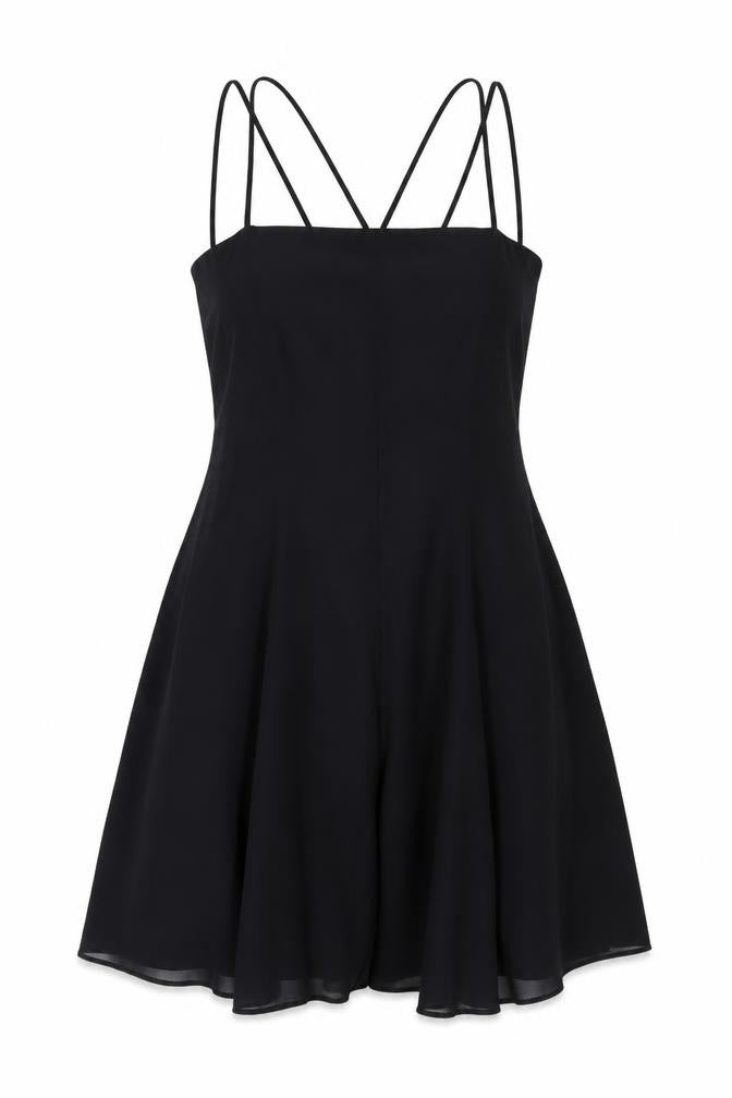 Front view of Next women’s black polyester a-line, size UK 12, square neck zip