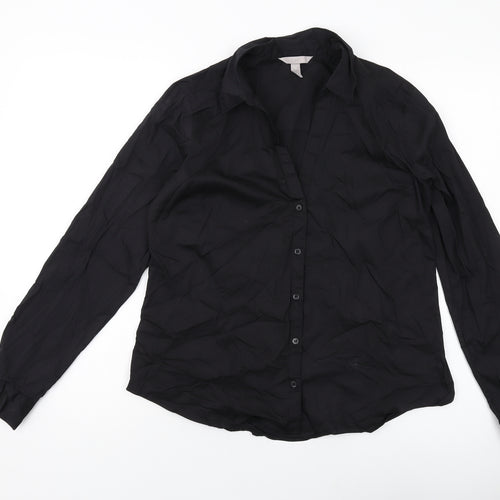 H&M Womens Black Cotton Basic Button-Up Size 14 Collared