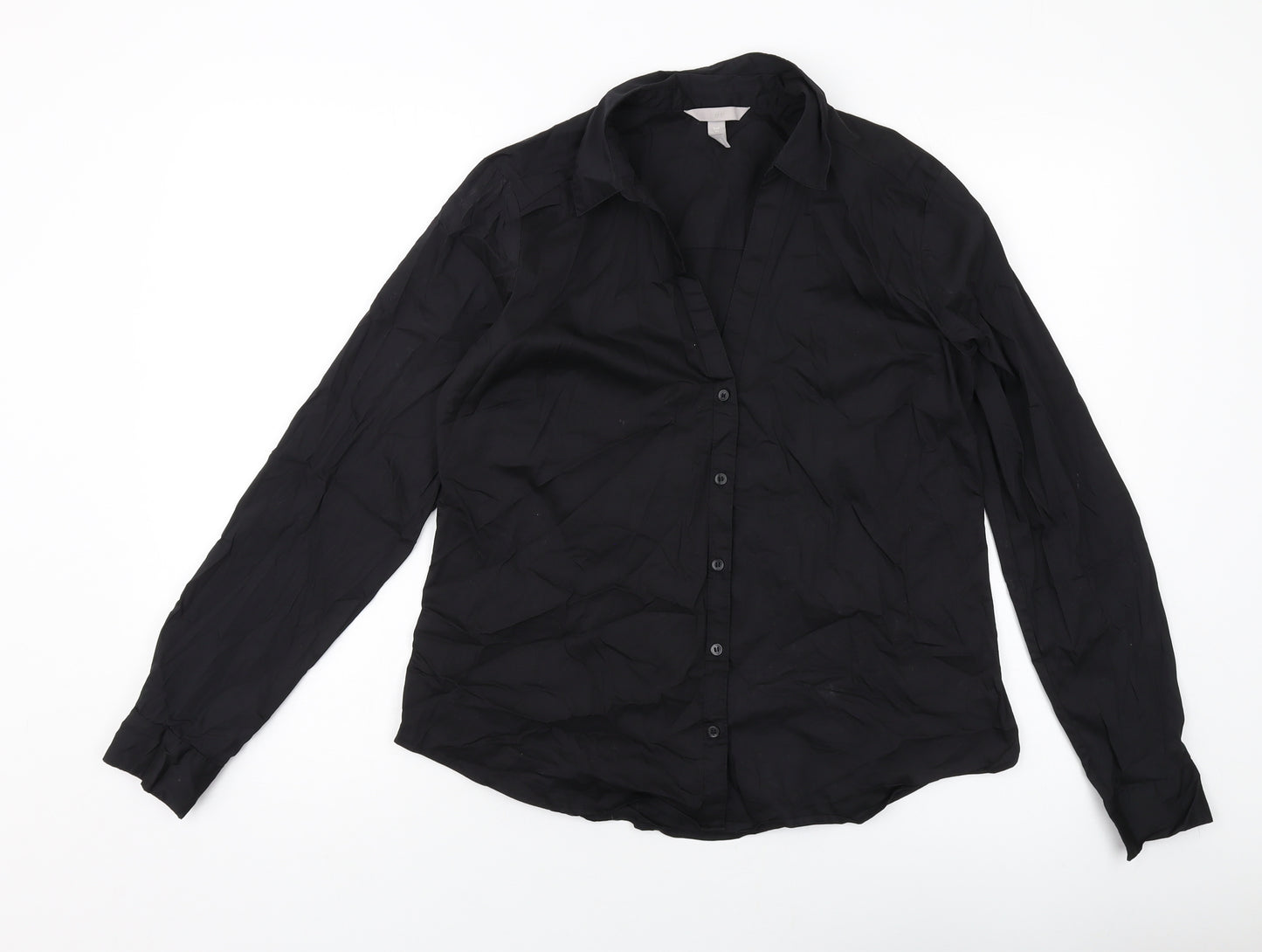 H&M Womens Black Cotton Basic Button-Up Size 14 Collared