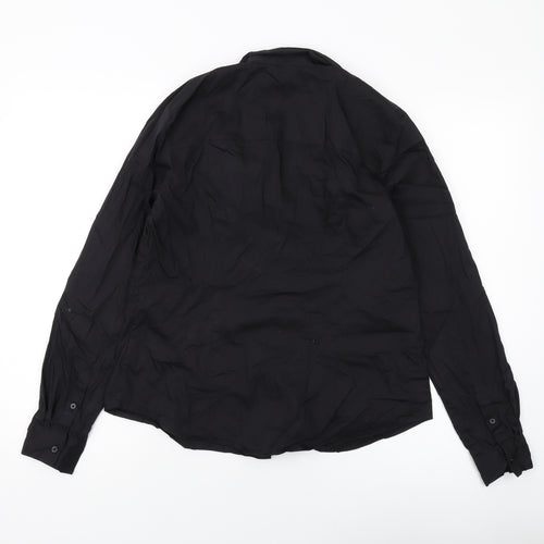 H&M Womens Black Cotton Basic Button-Up Size 14 Collared