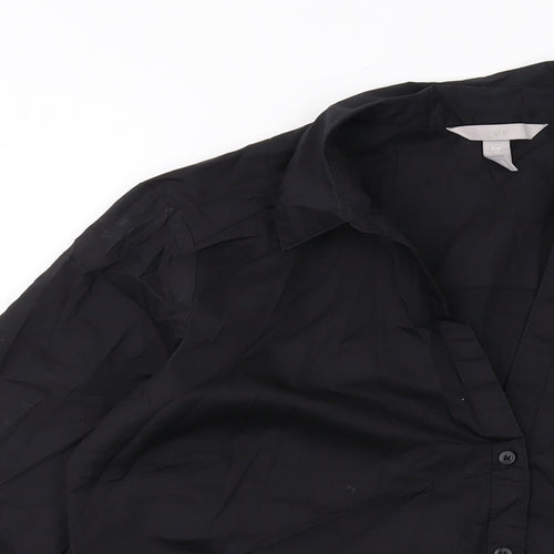 H&M Womens Black Cotton Basic Button-Up Size 14 Collared