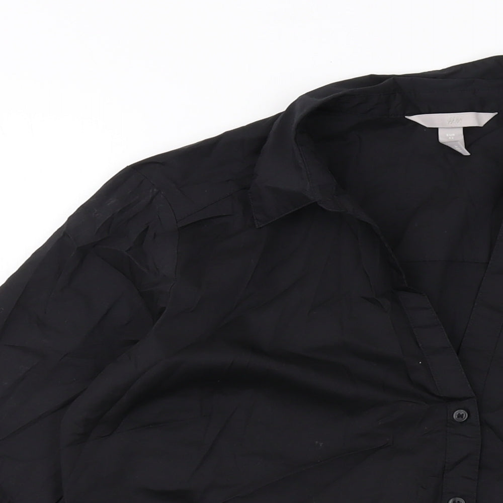 H&M Womens Black Cotton Basic Button-Up Size 14 Collared