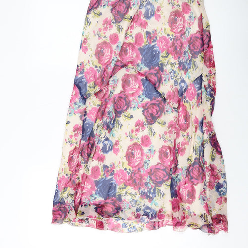 Elegant Womens Multicoloured Floral Polyester A-Line Skirt Size 12