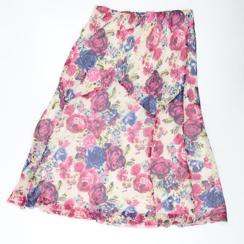 Elegant Womens Multicoloured Floral Polyester A-Line Skirt Size 12
