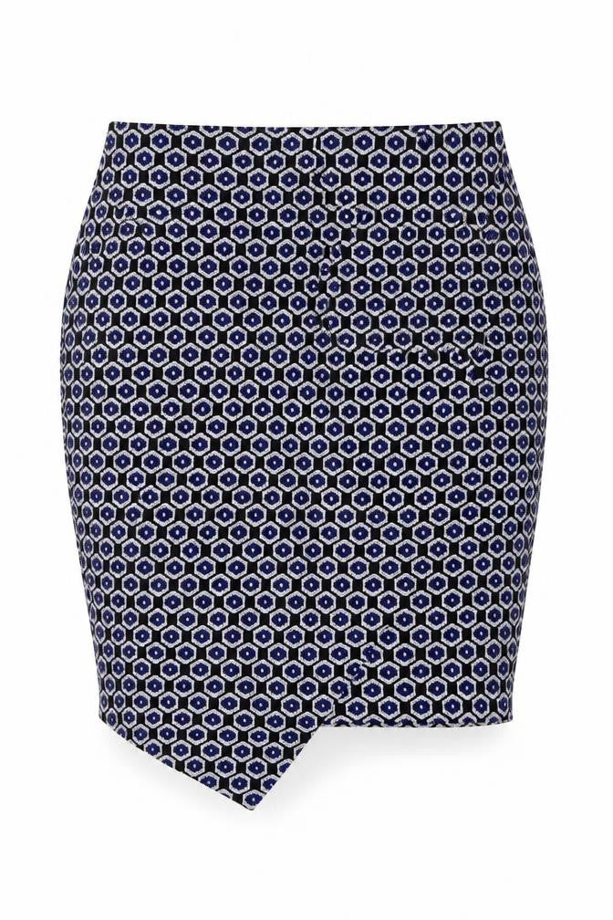 Marks and Spencer Womens Blue Geometric Polyester Straight & Pencil Skirt Size 36 in