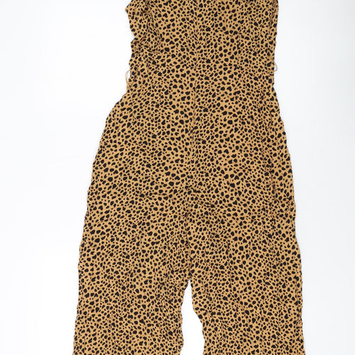 Warehouse Womens Brown Animal Print Viscose Jumpsuit One-Piece Size 10 Zip