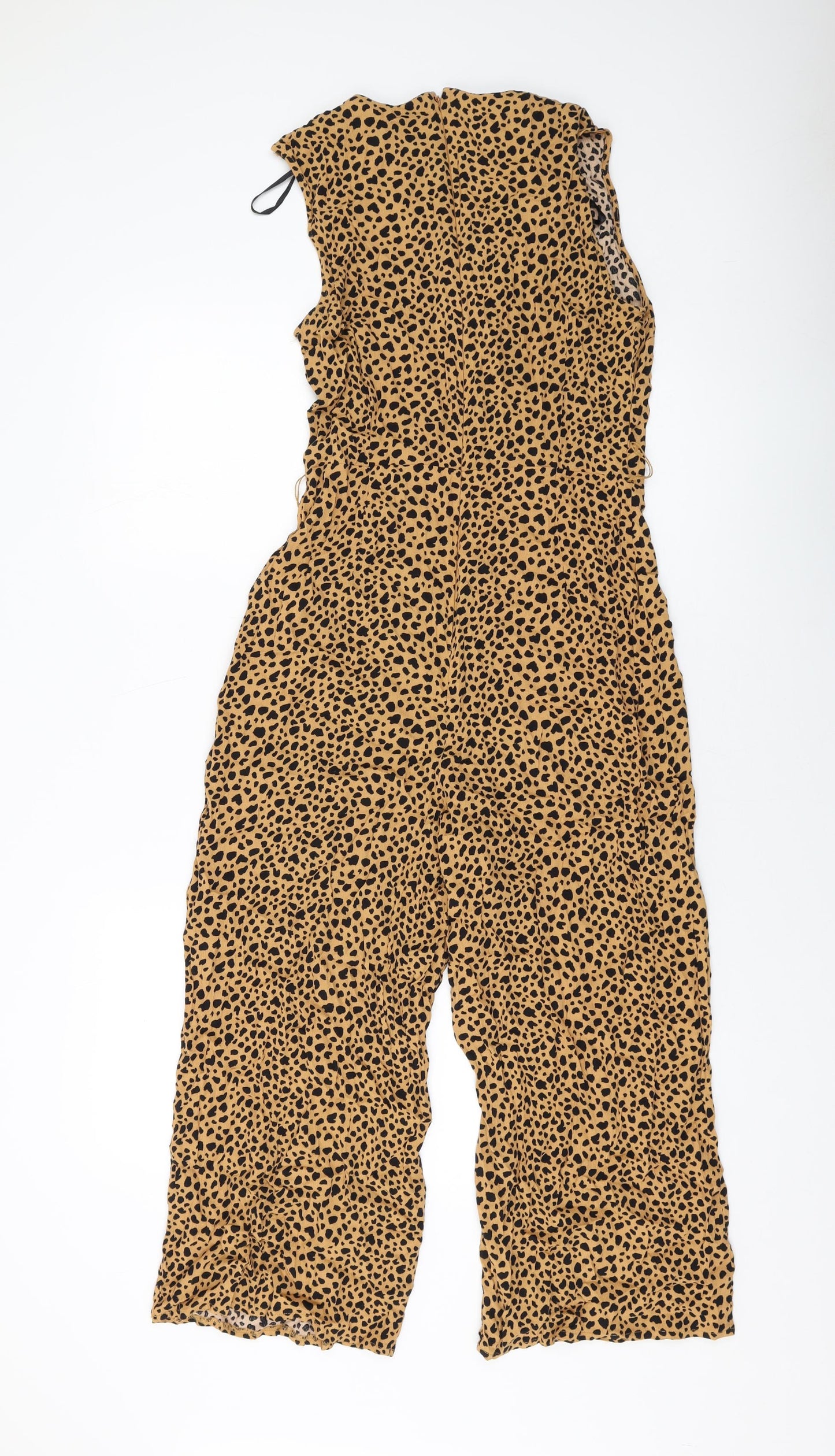 Warehouse Womens Brown Animal Print Viscose Jumpsuit One-Piece Size 10 Zip