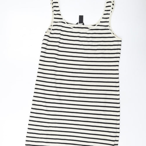 H&M Womens Beige Striped Cotton Tank Dress Size L Round Neck Pullover