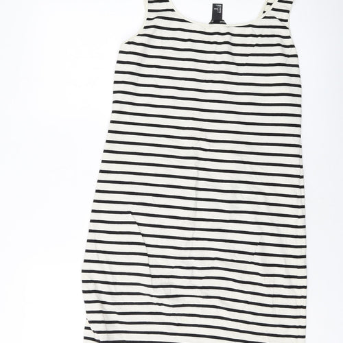H&M Womens Beige Striped Cotton Tank Dress Size L Round Neck Pullover