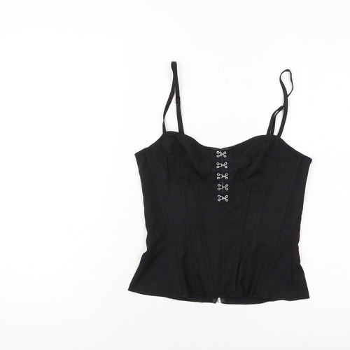 PRETTYLITTLETHING Womens Black Polyester Cropped Tank Size 8 Sweetheart