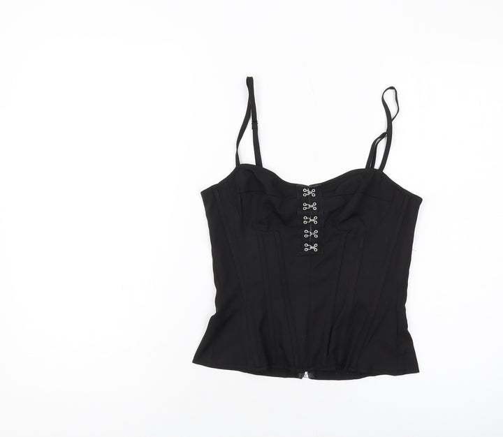PRETTYLITTLETHING Womens Black Polyester Cropped Tank Size 8 Sweetheart