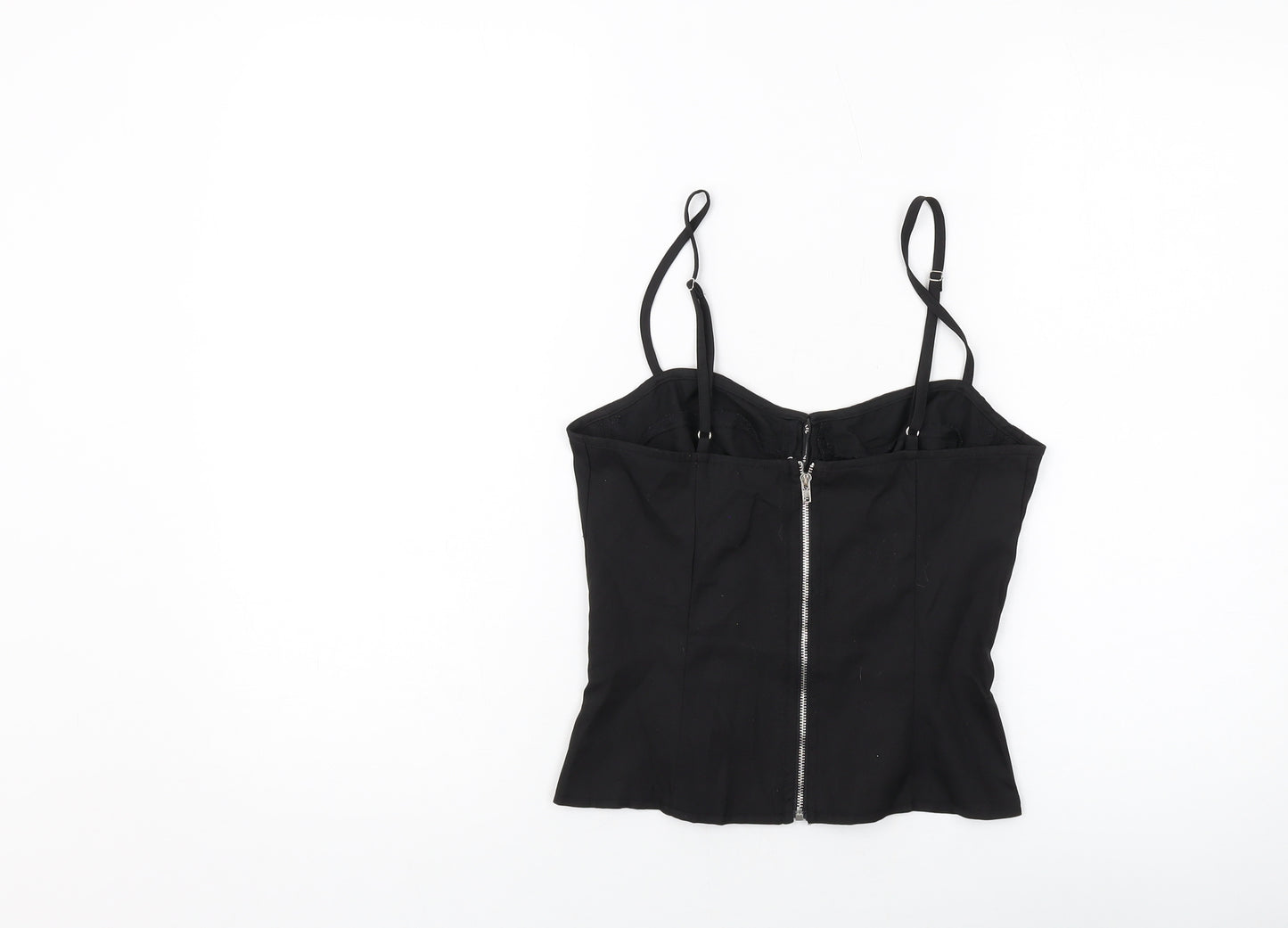 PRETTYLITTLETHING Womens Black Polyester Cropped Tank Size 8 Sweetheart