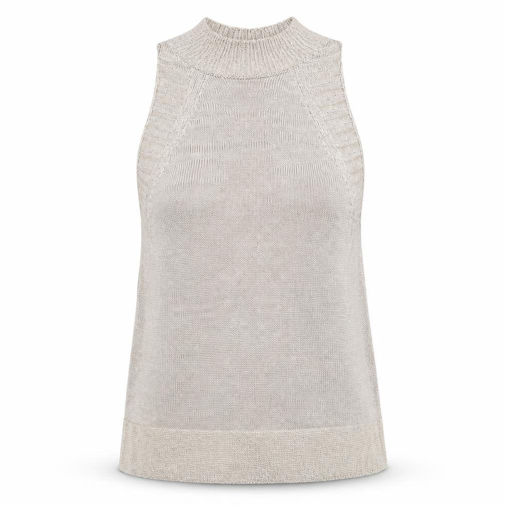 Front view of Topshop women’s pink viscose basic tank, size S, mock neck