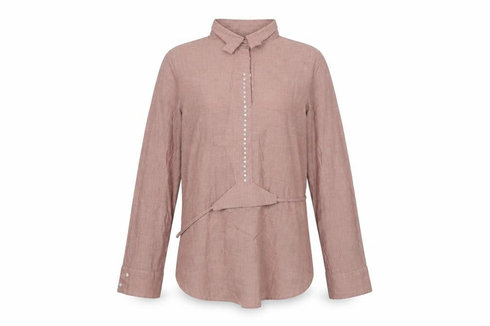 Front view of Hoop women’s red cotton basic blouse, size UK 10, collared - belt detail beading
