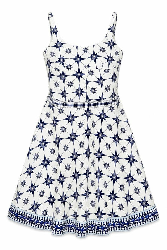 Le Sirenuse Womens Ivory Geometric Cotton A-Line Size 16 Scoop Neck Zip