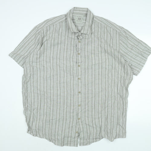 Bar Harbour Mens Grey Striped Linen Button-Up Size 2XL Collared Button