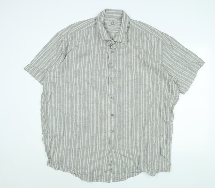 Bar Harbour Mens Grey Striped Linen Button-Up Size 2XL Collared Button