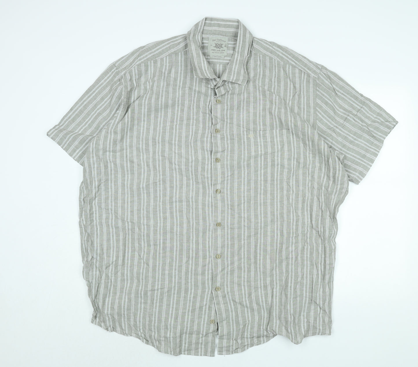 Bar Harbour Mens Grey Striped Linen Button-Up Size 2XL Collared Button