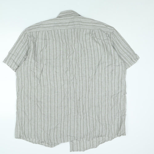 Bar Harbour Mens Grey Striped Linen Button-Up Size 2XL Collared Button
