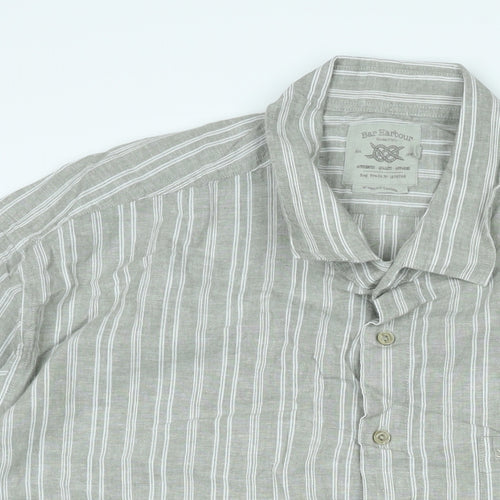 Bar Harbour Mens Grey Striped Linen Button-Up Size 2XL Collared Button