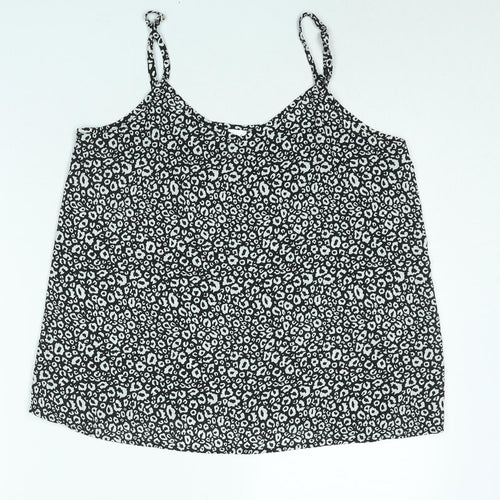 Now Womens Black Animal Print Polyester Camisole Blouse Size 14 V-Neck - Leopard Print