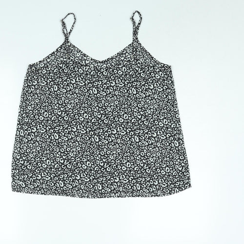 Now Womens Black Animal Print Polyester Camisole Blouse Size 14 V-Neck - Leopard Print