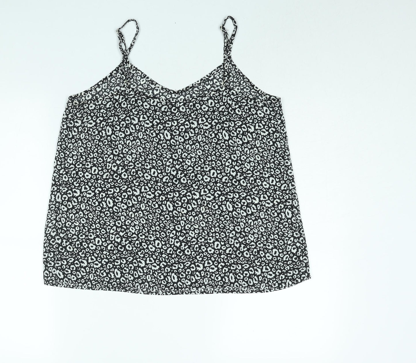 Now Womens Black Animal Print Polyester Camisole Blouse Size 14 V-Neck - Leopard Print
