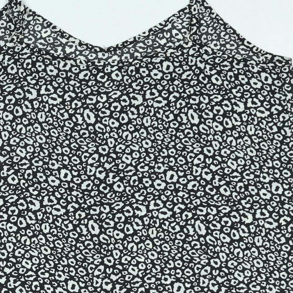 Now Womens Black Animal Print Polyester Camisole Blouse Size 14 V-Neck - Leopard Print